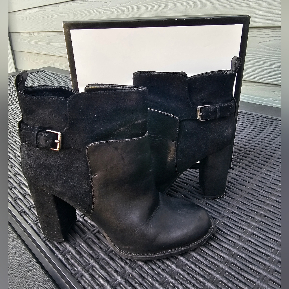 Nine West Quinah Leather And Suede Black Women's Ankle Boots, Size 7